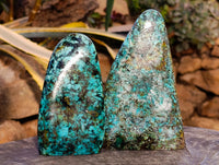 Polished "African Turquoise" Chrysocolla Standing Free Forms x 3 From Blue Mine, South Africa - Toprock Gemstones and Minerals 