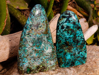 Polished "African Turquoise" Chrysocolla Standing Free Forms x 3 From Blue Mine, South Africa - Toprock Gemstones and Minerals 