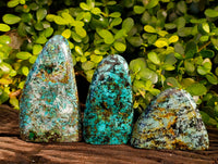 Polished "African Turquoise" Chrysocolla Standing Free Forms x 3 From Blue Mine, South Africa - Toprock Gemstones and Minerals 