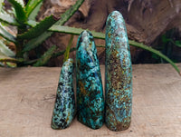 Polished "African Turquoise" Chrysocolla Standing Free Forms x 3 From Blue Mine, South Africa - Toprock Gemstones and Minerals 