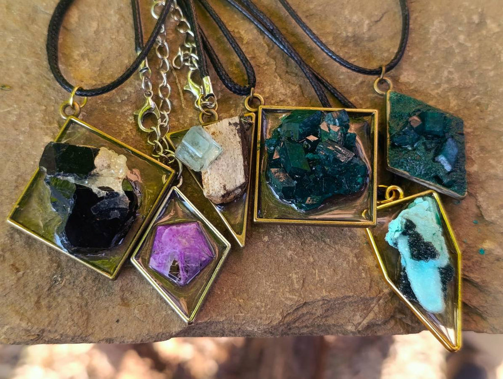 Hand Made Specially Selected Mixed Crystal Pendants - Set in Resin x 6 From Southern Africa - Toprock Gemstones and Minerals 