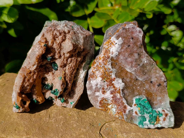 Natural Drusy Salrose With Crystalline  Malachite and Kolwezite Specimens x 2 From Kakanda, Congo