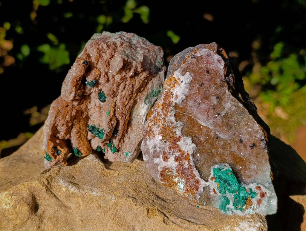 Natural Drusy Salrose With Crystalline  Malachite and Kolwezite Specimens x 2 From Kakanda, Congo - Toprock Gemstones and Minerals 