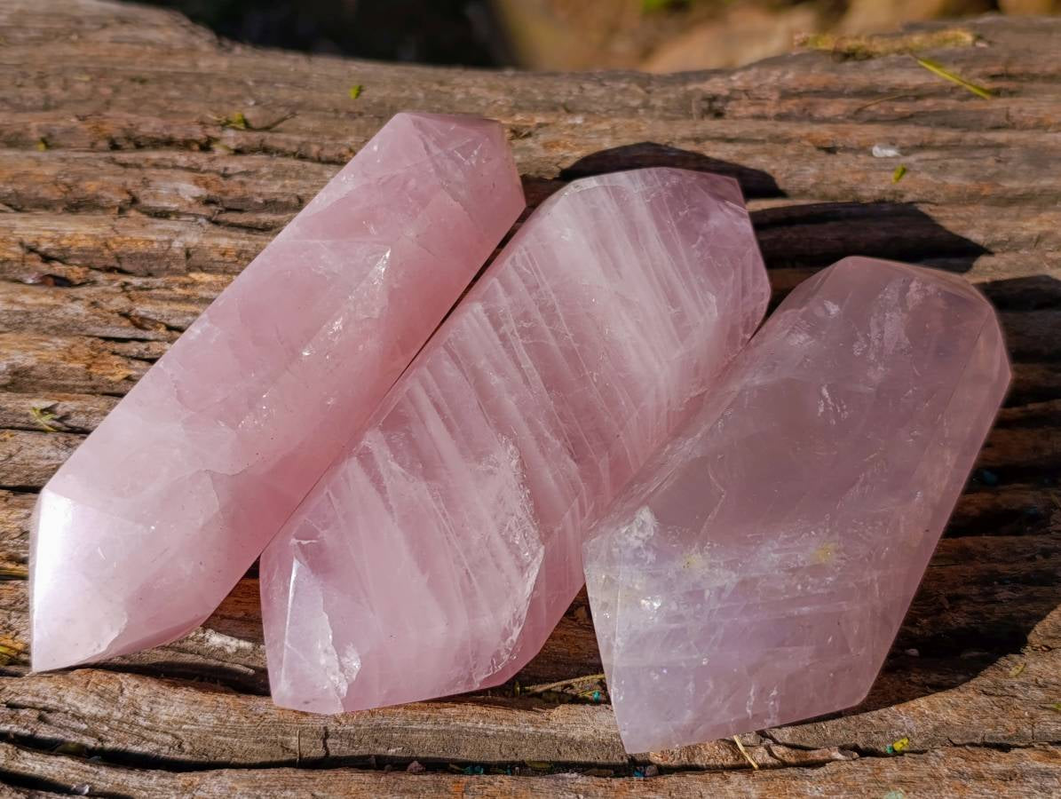 Polished Double Terminated Rose Quartz Points x 5 Ambatondrazaka, Madagascar - Toprock Gemstones and Minerals 