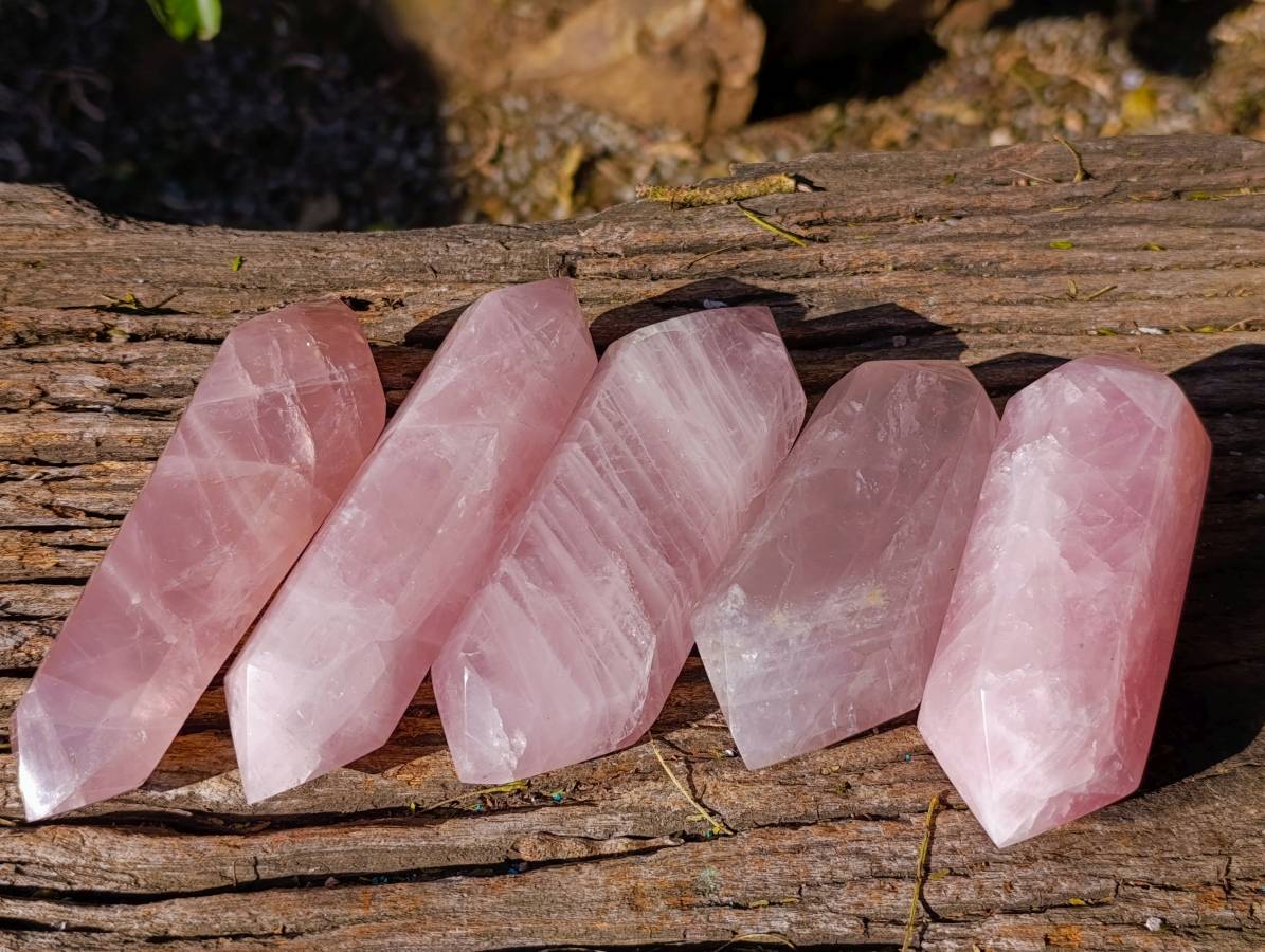 Polished Double Terminated Rose Quartz Points x 5 Ambatondrazaka, Madagascar - Toprock Gemstones and Minerals 
