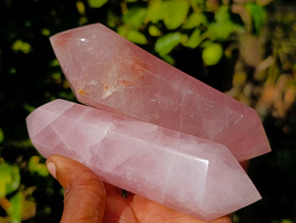 Polished Double Terminated Rose Quartz Points x 5 Ambatondrazaka, Madagascar - Toprock Gemstones and Minerals 