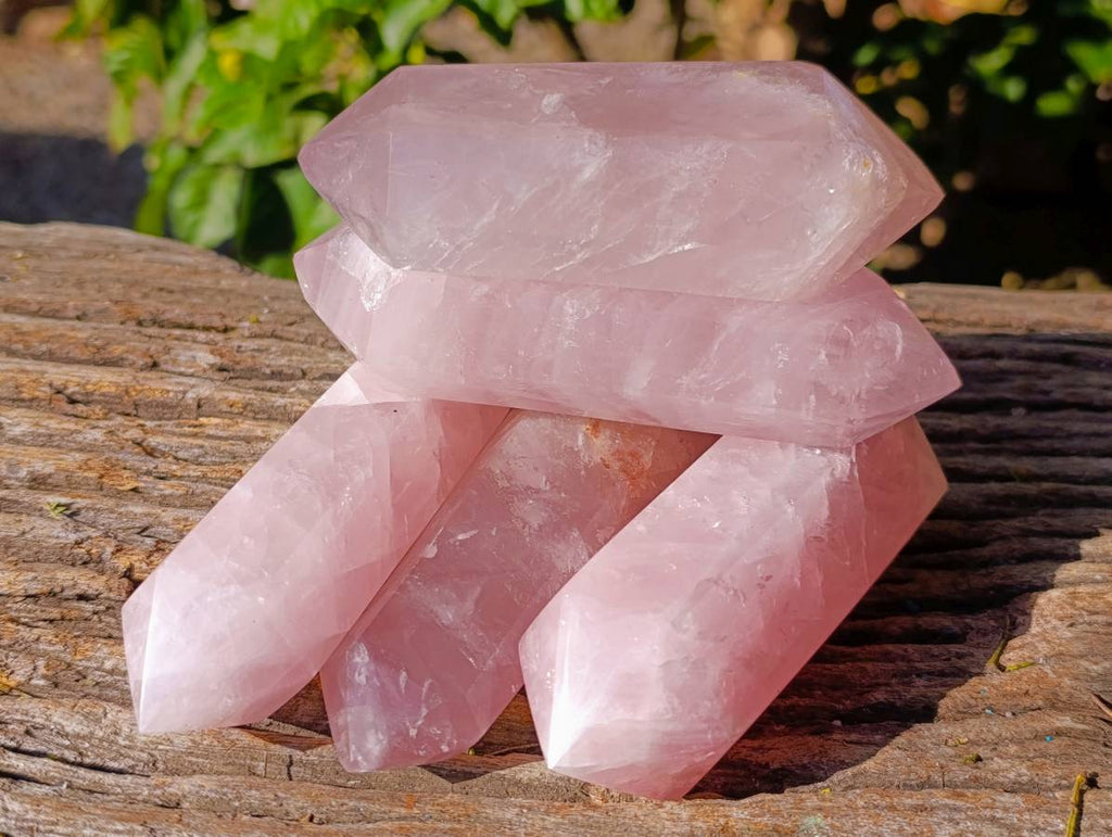 Polished Double Terminated Rose Quartz Points x 5 Ambatondrazaka, Madagascar - Toprock Gemstones and Minerals 