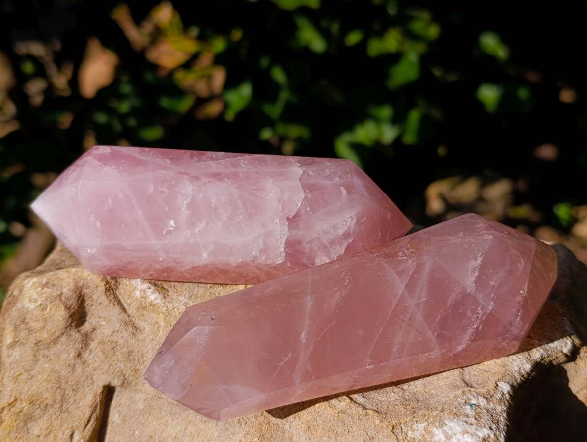 Polished Double Terminated Rose Quartz Points x 5 Ambatondrazaka, Madagascar - Toprock Gemstones and Minerals 