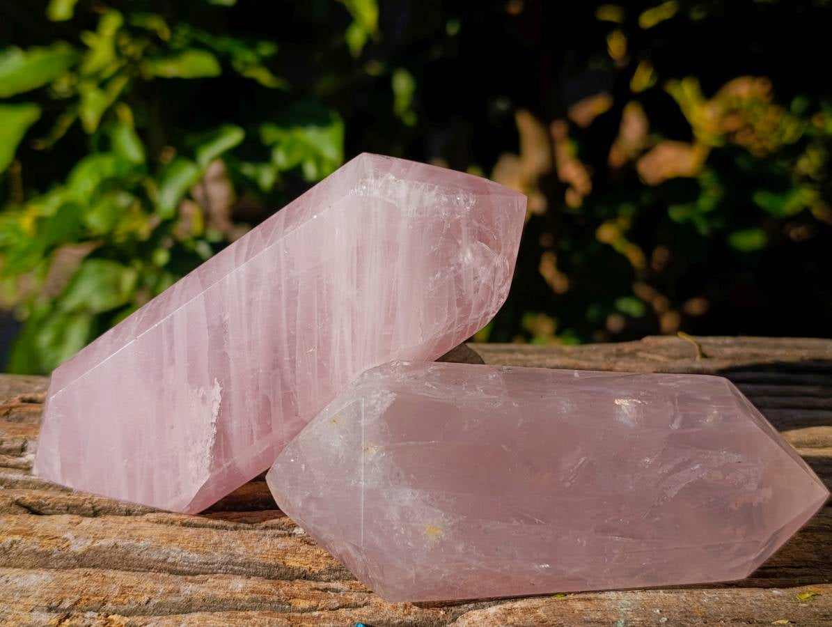 Polished Double Terminated Rose Quartz Points x 5 Ambatondrazaka, Madagascar - Toprock Gemstones and Minerals 