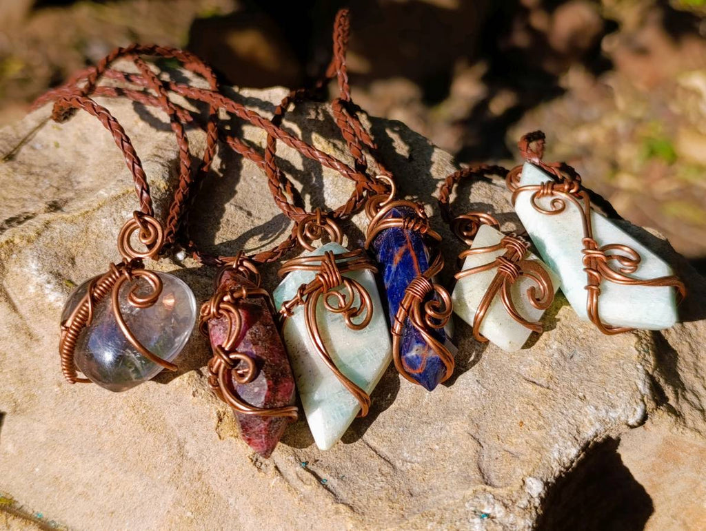 Hand Made Copper Wire Wrapped Pendants x 6 From Southern Africa - Toprock Gemstones and Minerals 