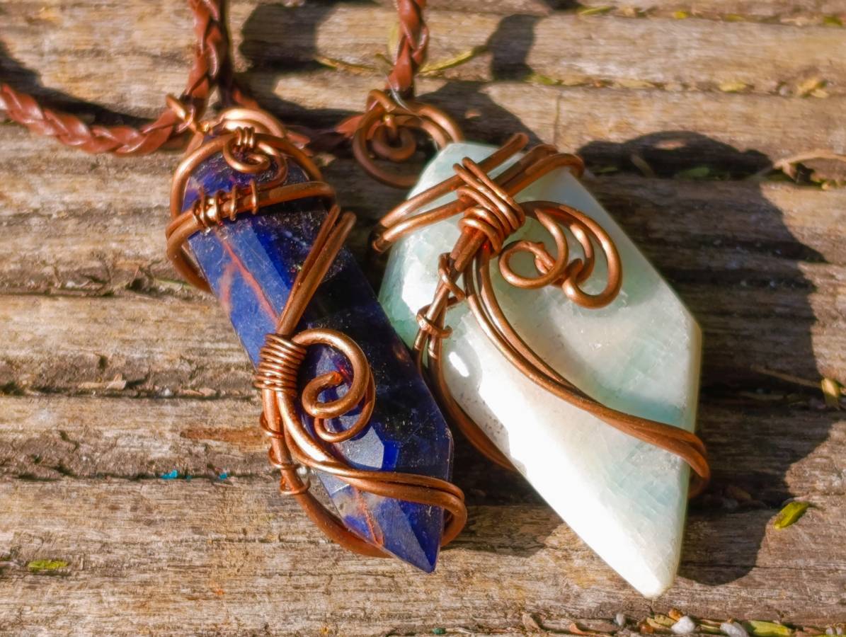 Hand Made Copper Wire Wrapped Pendants x 6 From Southern Africa - Toprock Gemstones and Minerals 