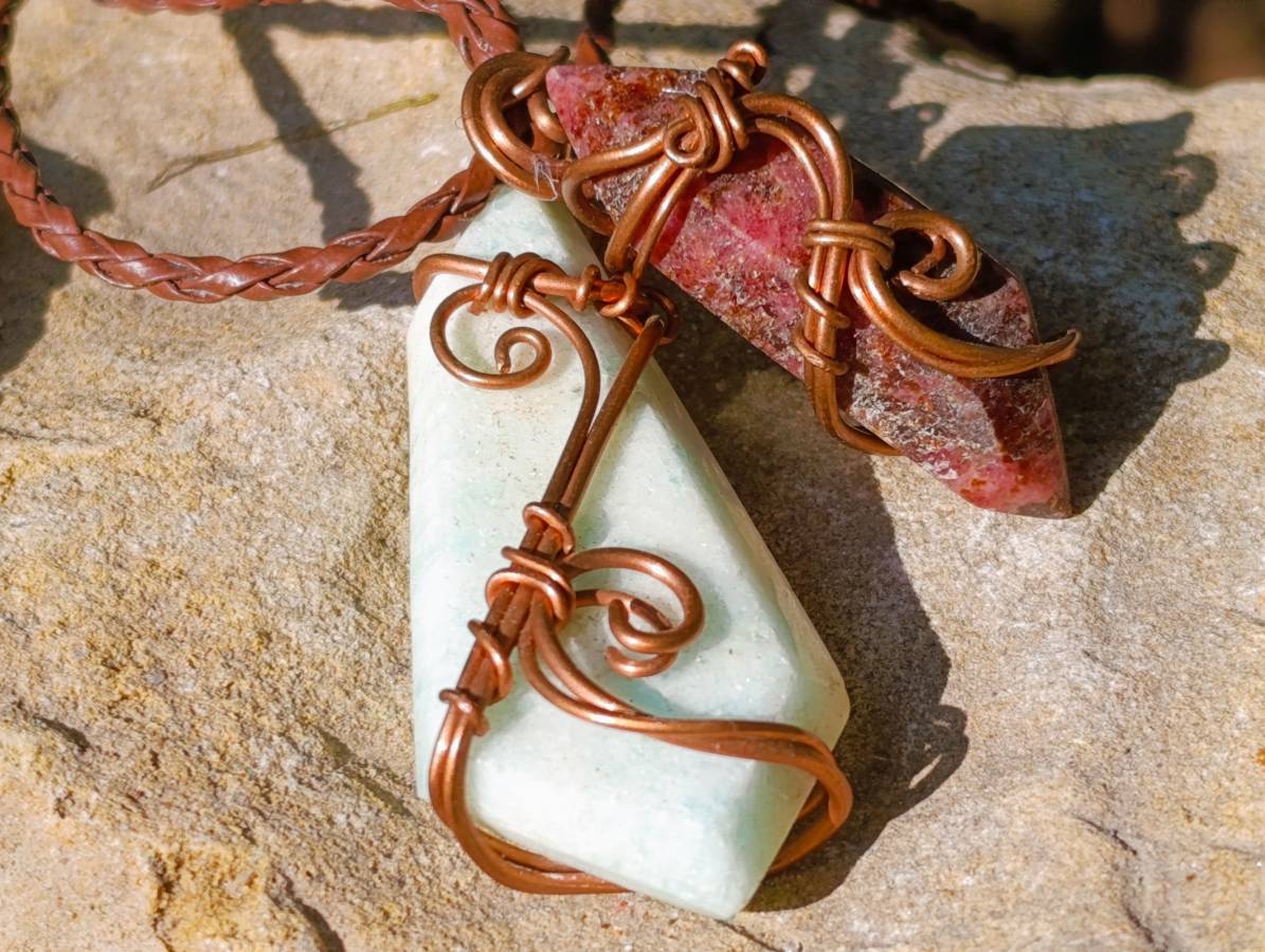 Hand Made Copper Wire Wrapped Pendants x 6 From Southern Africa - Toprock Gemstones and Minerals 