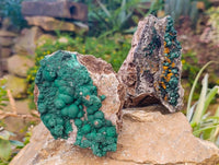 Natural Ball Malachite and Drusy Quartz On Dolomite Matrix Specimens x 3 From Kambove, Congo
