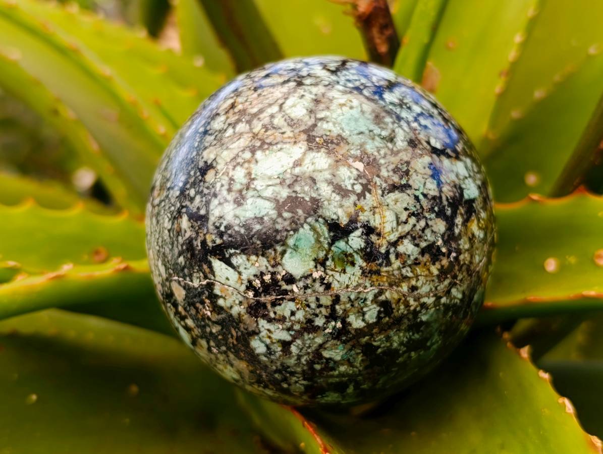 Polished "African Turquoise" Chrysocolla Spheres x 2 From Blue Mine, South Africa - Toprock Gemstones and Minerals 