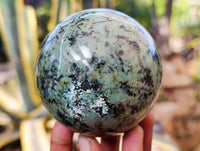 Polished "African Turquoise" Chrysocolla Spheres x 2 From Blue Mine, South Africa