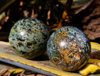 Polished "African Turquoise" Chrysocolla Spheres x 2 From Blue Mine, South Africa