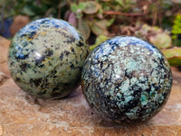 Polished "African Turquoise" Chrysocolla Spheres x 2 From Blue Mine, South Africa