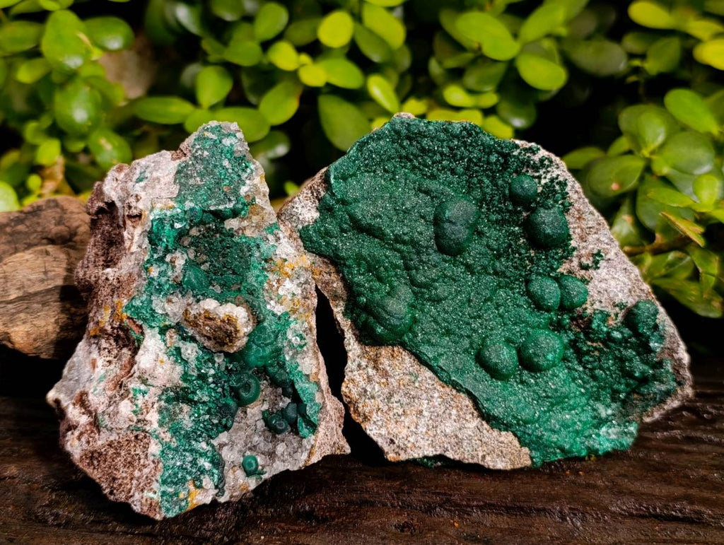 Natural Ball Malachite and Drusy Quartz On Dolomite Matrix Specimens x 2 From Kambove, Congo - Toprock Gemstones and Minerals 