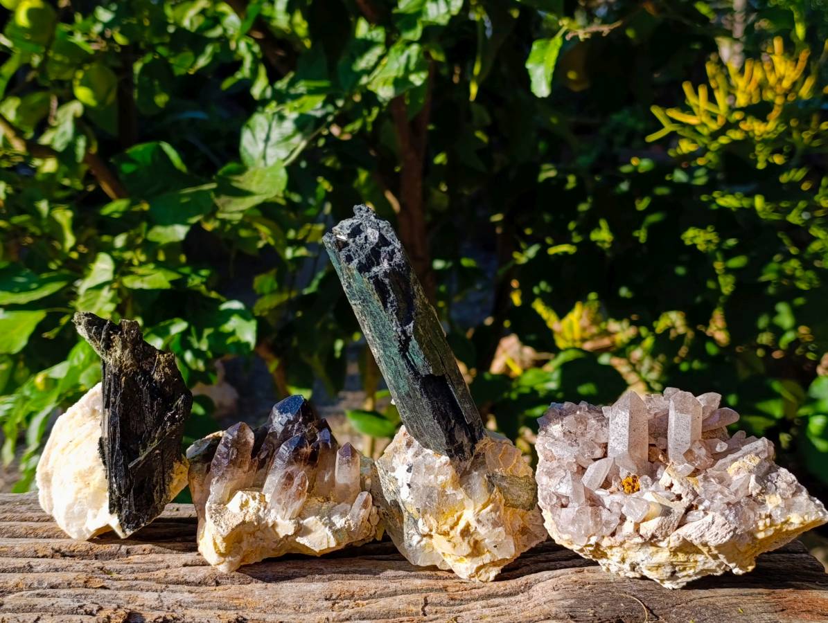 Natural Aegirine Crystals and Orthoclase Feldspar Clusters x 4 From Zomba, Malawi - Toprock Gemstones and Minerals 