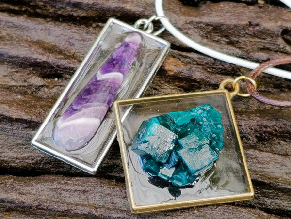 Hand Made Specially Selected Mixed Crystal Pendants - Set in Resin x 6 From Southern Africa