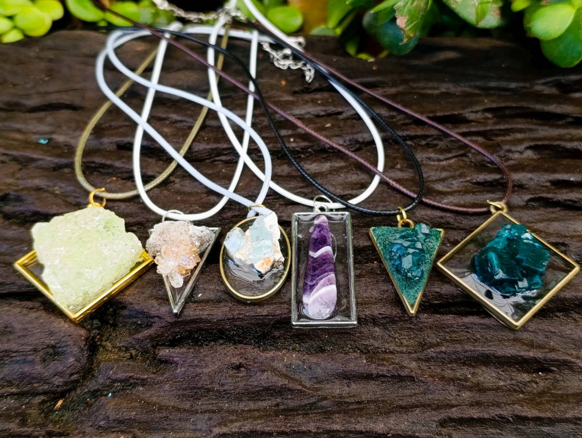 Hand Made Specially Selected Mixed Crystal Pendants - Set in Resin x 6 From Southern Africa - Toprock Gemstones and Minerals 