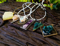 Hand Made Specially Selected Mixed Crystal Pendants - Set in Resin x 6 From Southern Africa