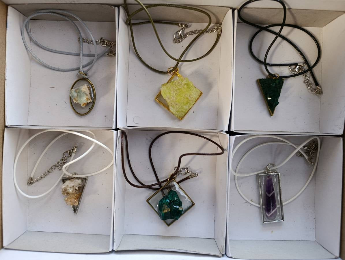 Hand Made Specially Selected Mixed Crystal Pendants - Set in Resin x 6 From Southern Africa - Toprock Gemstones and Minerals 
