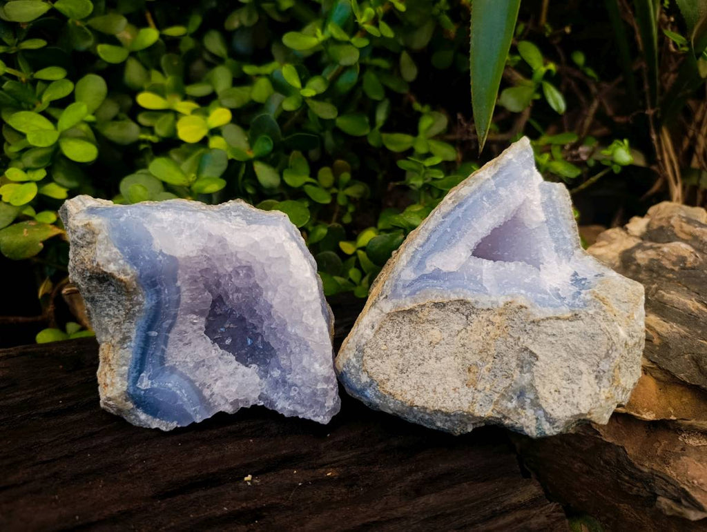 Natural Blue Lace Agate Geode Specimens x 2 From Nsanje, Malawi - Toprock Gemstones and Minerals 