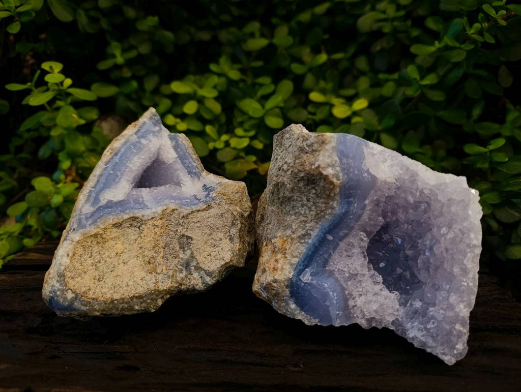 Natural Blue Lace Agate Geode Specimens x 2 From Nsanje, Malawi - Toprock Gemstones and Minerals 