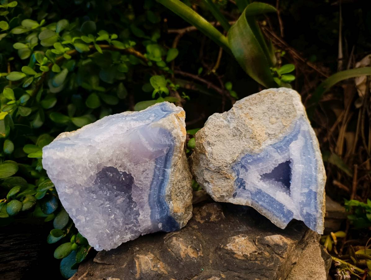 Natural Blue Lace Agate Geode Specimens x 2 From Nsanje, Malawi - Toprock Gemstones and Minerals 