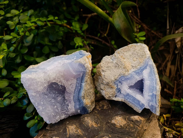Natural Blue Lace Agate Geode Specimens x 2 From Nsanje, Malawi