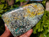 Polished "African Turquoise" Chrysocolla Standing Free Forms x 3 From Blue Mine, South Africa - Toprock Gemstones and Minerals 