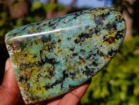 Polished "African Turquoise" Chrysocolla Standing Free Forms x 3 From Blue Mine, South Africa - Toprock Gemstones and Minerals 