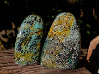 Polished "African Turquoise" Chrysocolla Standing Free Forms x 3 From Blue Mine, South Africa - Toprock Gemstones and Minerals 