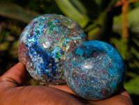 Polished Conglomerate Shattuckite Spheres x 5 From Congo