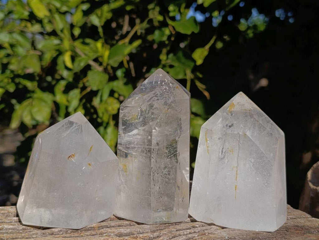 Polished Rainbow Veil Quartz Crystals x 3 From Madagascar - Toprock Gemstones and Minerals 