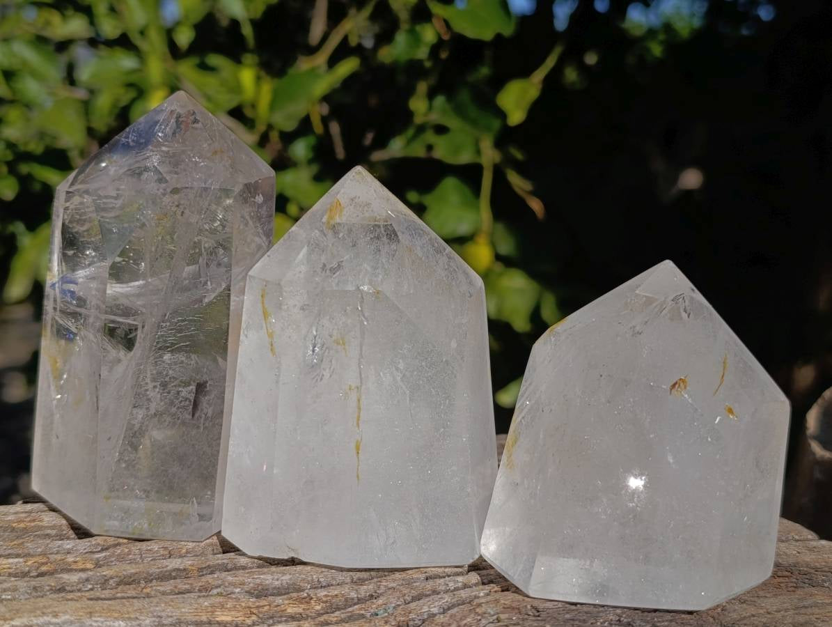 Polished Rainbow Veil Quartz Crystals x 3 From Madagascar - Toprock Gemstones and Minerals 