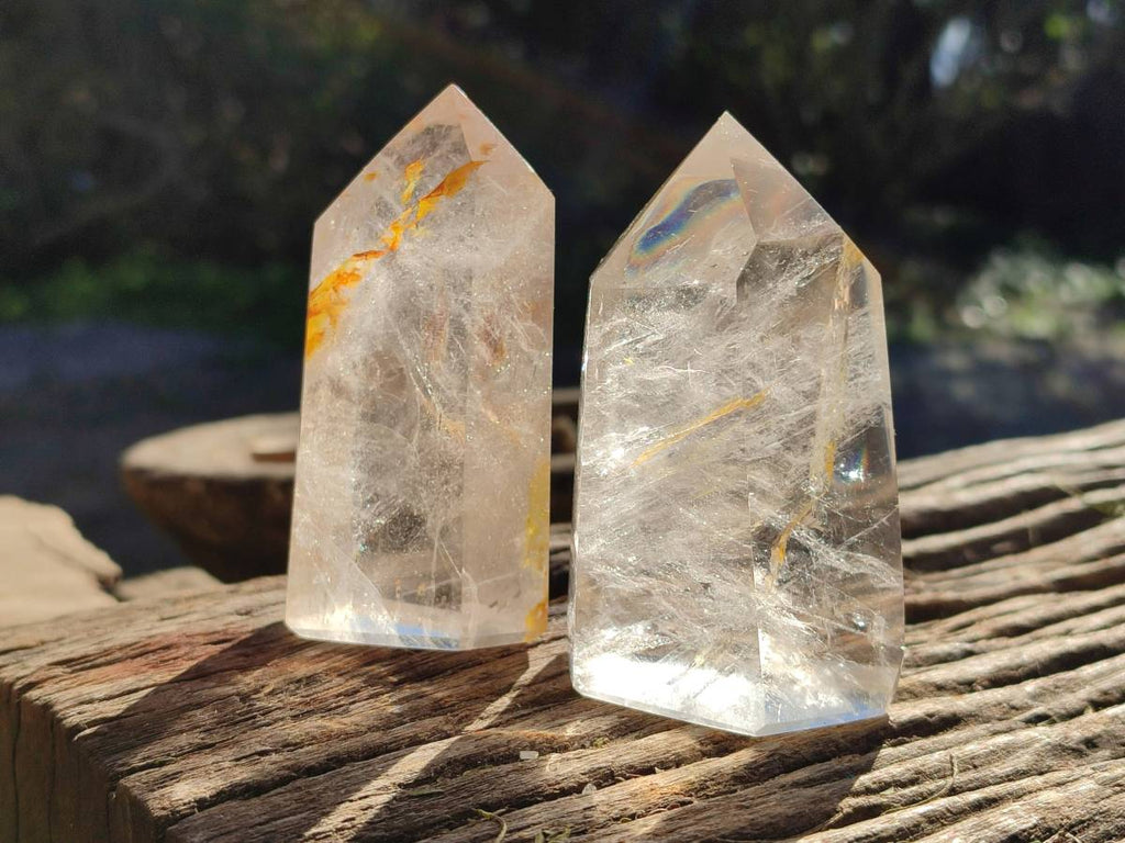 Polished Rainbow Veil Quartz Crystals x 6 From Madagascar - Toprock Gemstones and Minerals 
