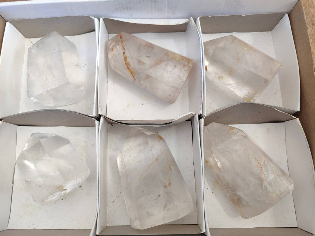 Polished Rainbow Veil Quartz Crystals x 6 From Madagascar - Toprock Gemstones and Minerals 