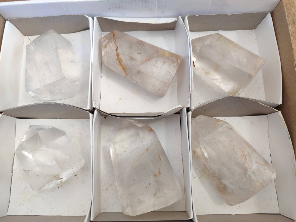 Polished Rainbow Veil Quartz Crystals x 6 From Madagascar - Toprock Gemstones and Minerals 