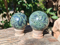 Polished Fossilized Stromatolite Jasper Spheres x 3 From Katsepy, Madagascar