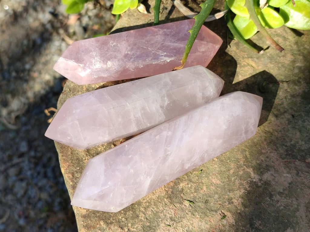 Polished Double Terminated Rose Quartz Points x 6 Madagascar - Toprock Gemstones and Minerals 