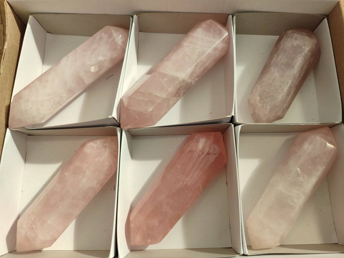 Polished Double Terminated Rose Quartz Points x 6 Madagascar - Toprock Gemstones and Minerals 