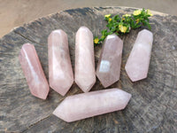 Polished Double Terminated Rose Quartz Points x 6 Madagascar - Toprock Gemstones and Minerals 