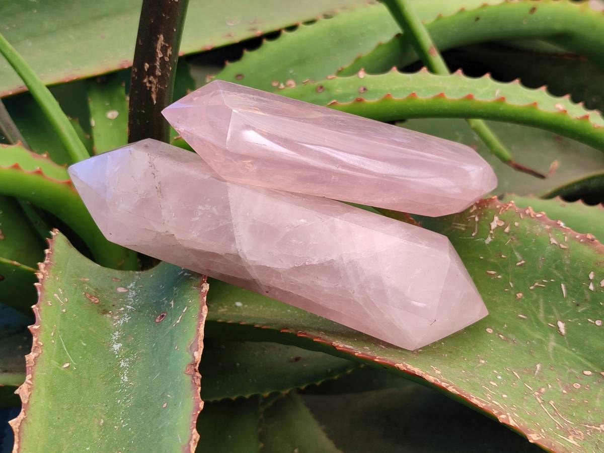 Polished Double Terminated Rose Quartz Points x 6 Madagascar - Toprock Gemstones and Minerals 