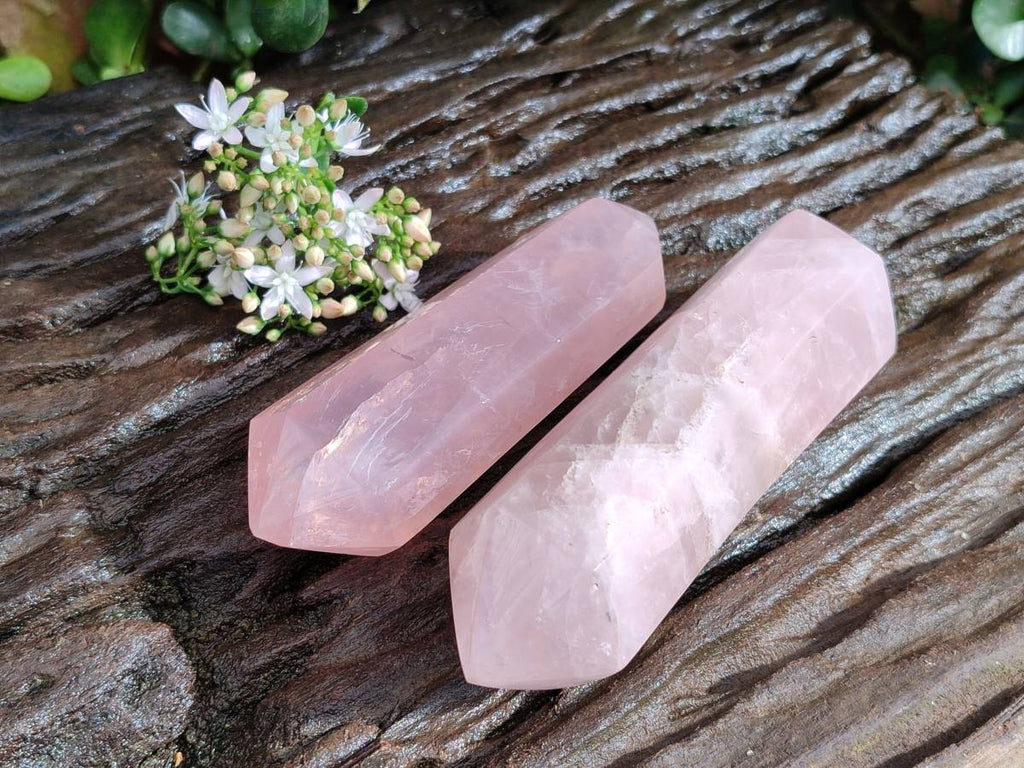 Polished Double Terminated Rose Quartz Points x 6 Madagascar - Toprock Gemstones and Minerals 