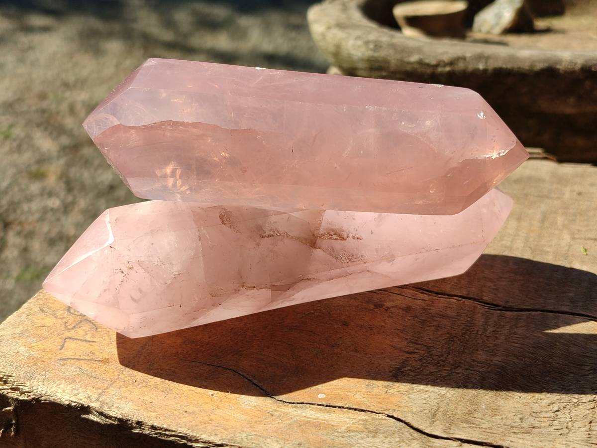 Polished Double Terminated Rose Quartz Points x 6 Madagascar - Toprock Gemstones and Minerals 