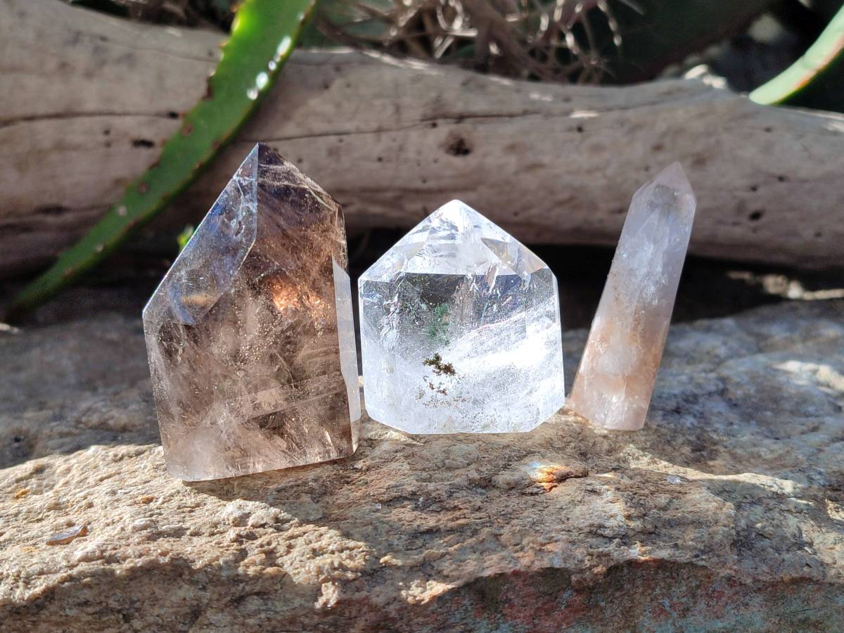 Polished Clear And Smokey Quartz Crystals x 6 From Madagascar - Toprock Gemstones and Minerals 