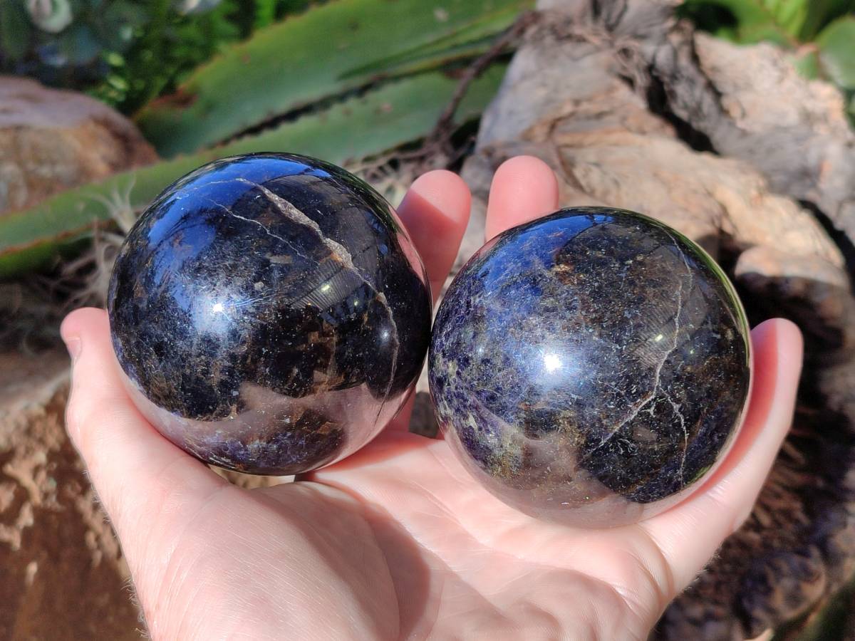 Polished Iolite Spheres x 2 From Ambatofinandrahana, Madagascar - Toprock Gemstones and Minerals 