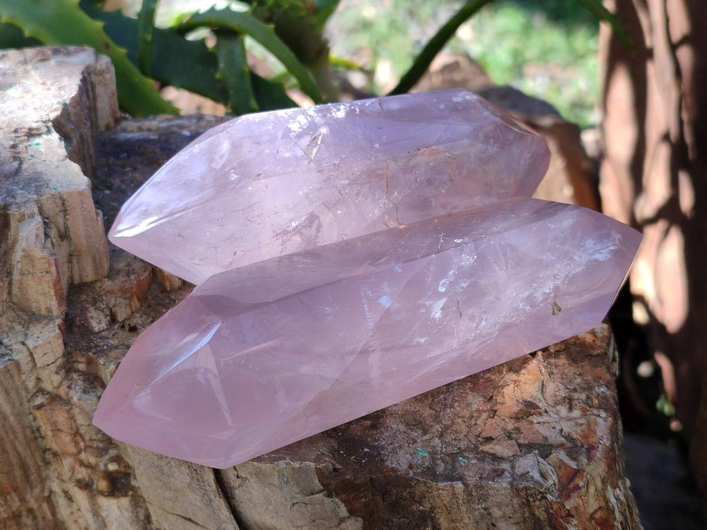 Polished Double Terminated Rose Quartz Points x 5 Madagascar - Toprock Gemstones and Minerals 